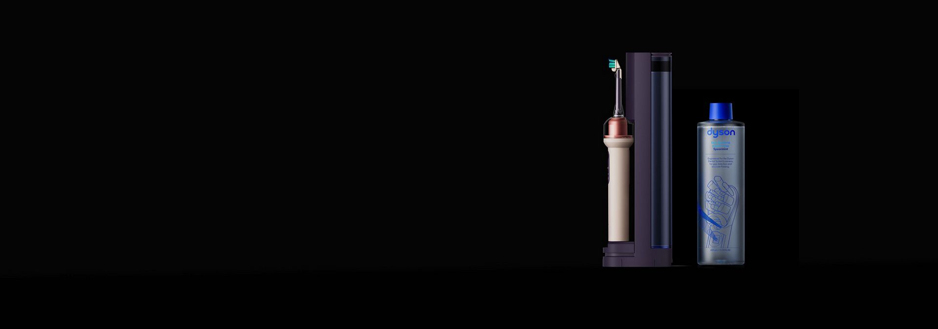 The Dyson CameraJet toothbrush, refill dock and Dyson mouth rinse.