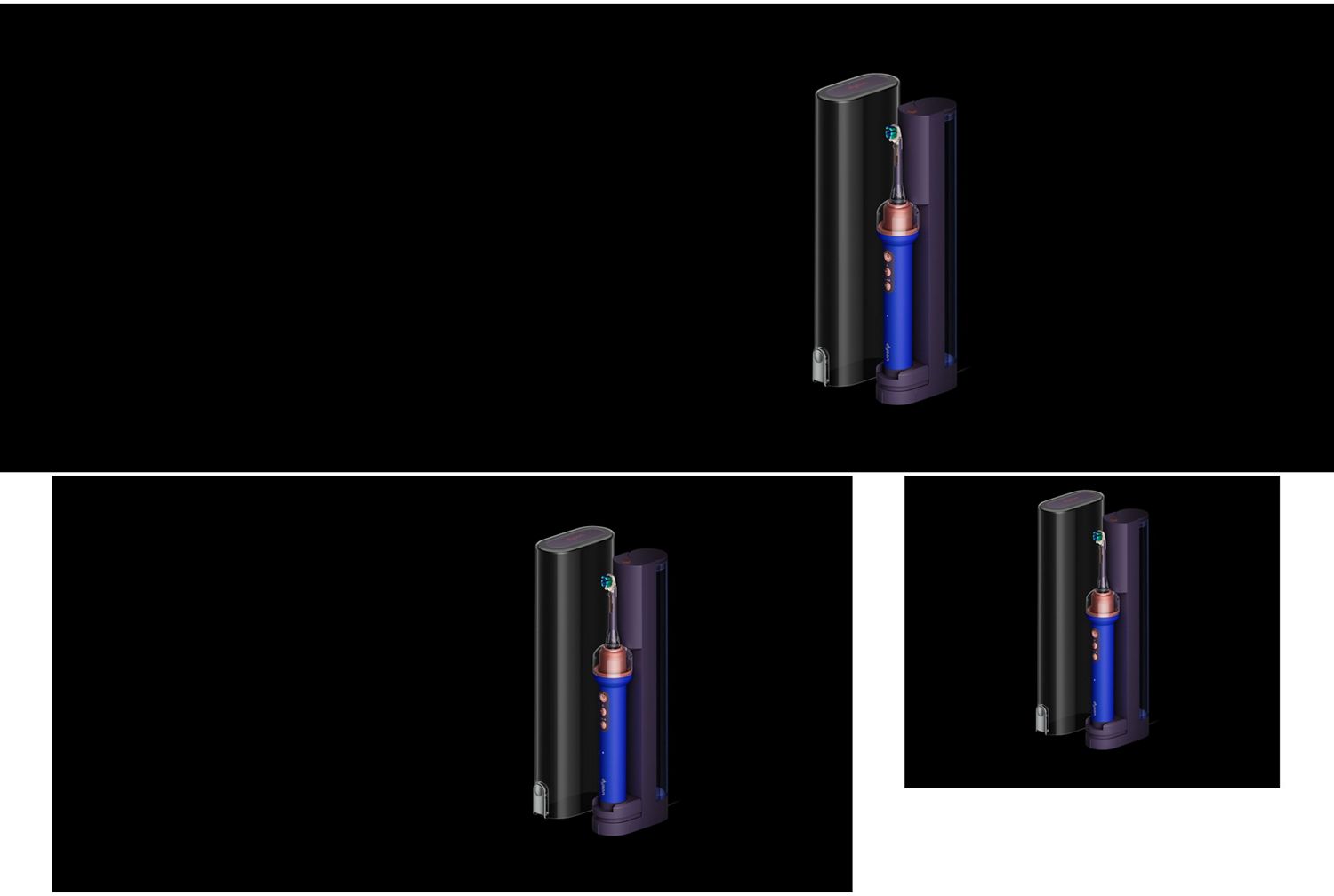 Dyson CameraJet toothbrush in the Refill dock next to the Travel case.