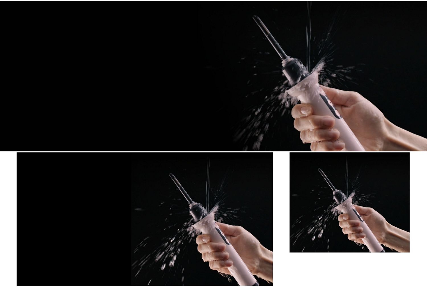 A splash of water hits the Dyson CameraJet toothbrush.