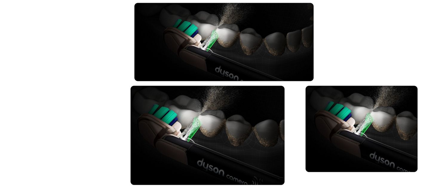 Dyson CameraJet toothbrush detects interdental gaps and jets liquid.