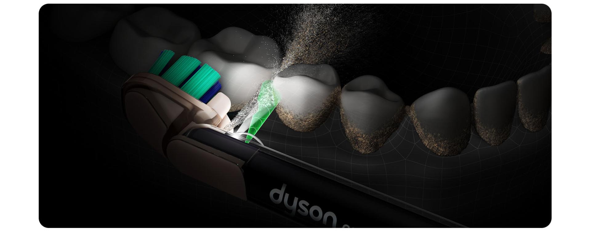 Dyson CameraJet toothbrush detects interdental gaps and jets liquid.