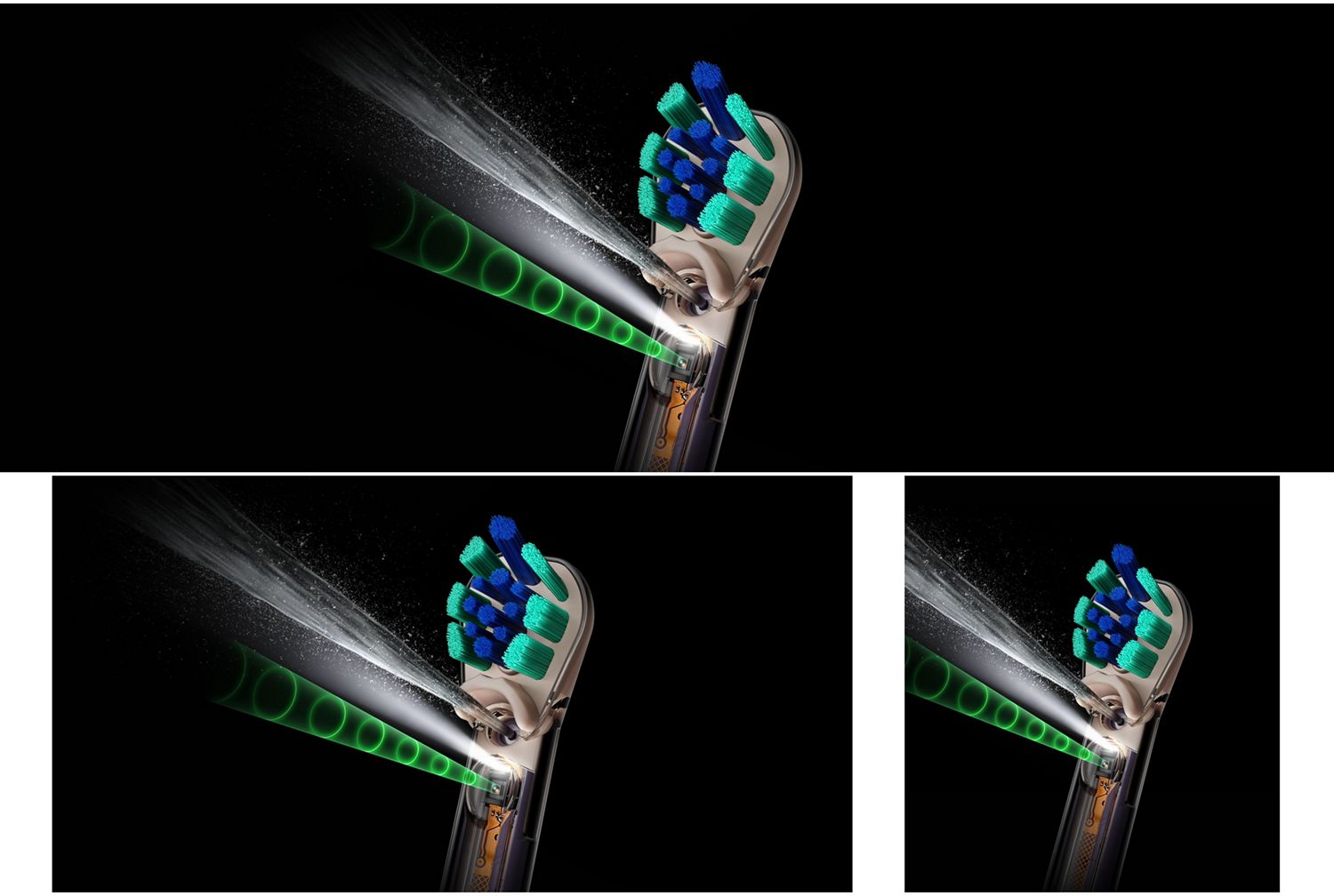 Dyson CameraJet toothbrush detects interdental gaps and jets liquid.