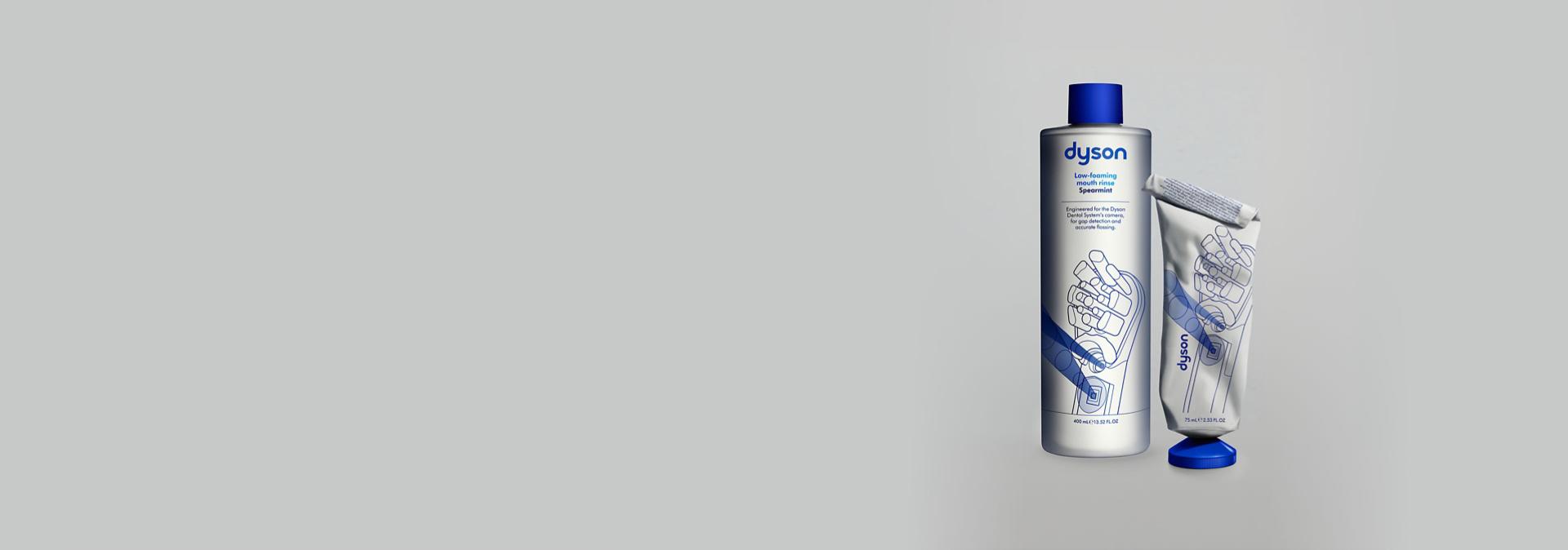 Dyson yeşil nane aromalı diş macunu ve ağız bakım suyu.