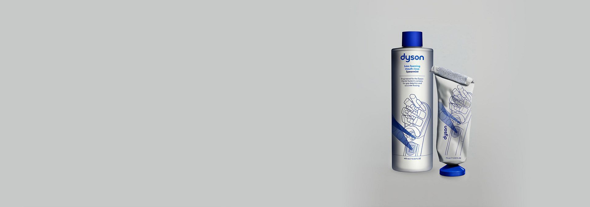 Dyson yeşil nane aromalı diş macunu ve ağız bakım suyu.