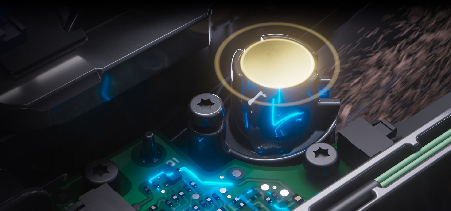 Schnittdarstellung des piezoelektrischen Sensors im Inneren des Saugroboters.