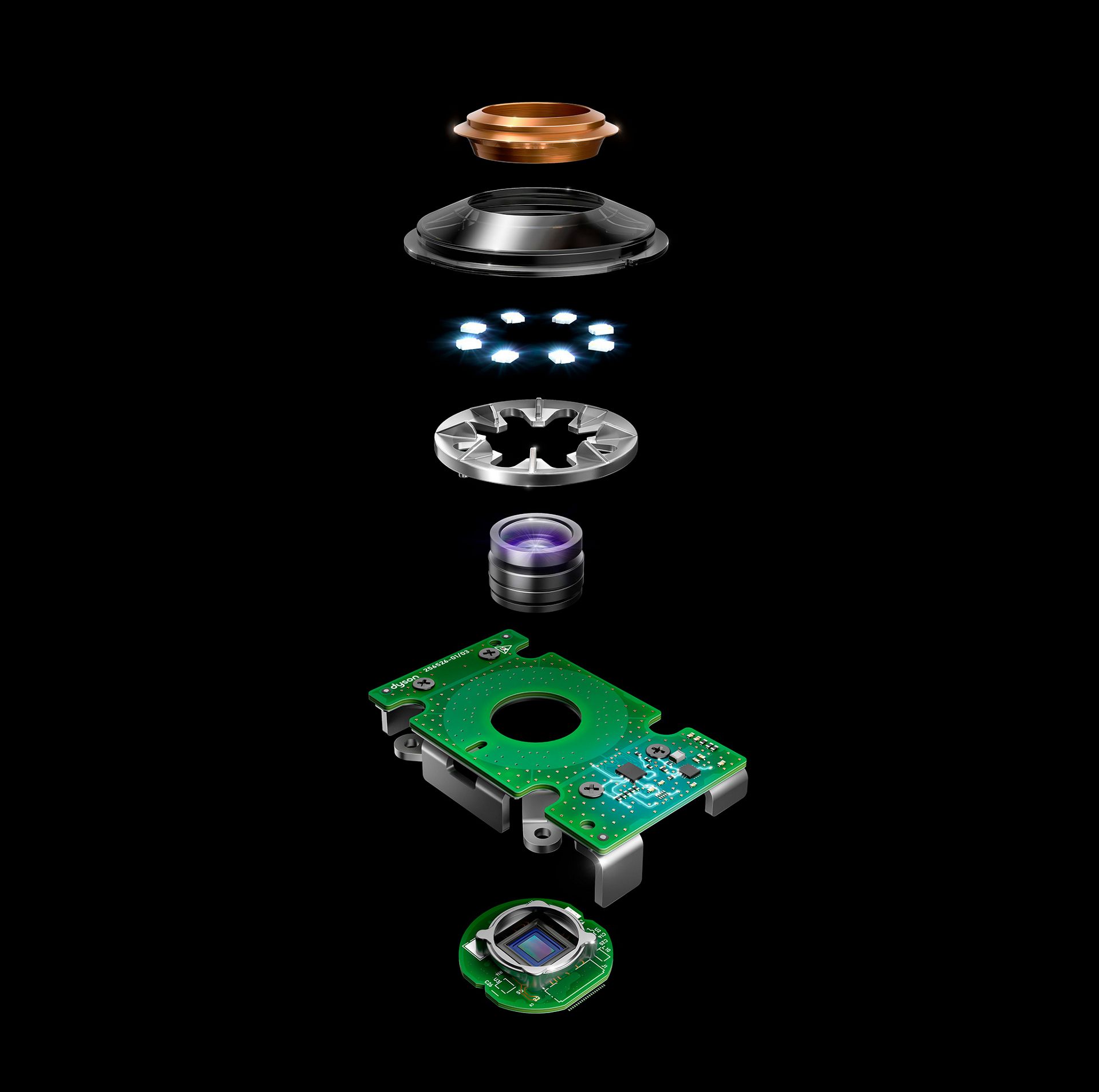 Exploded image of the robot's 360° vision system