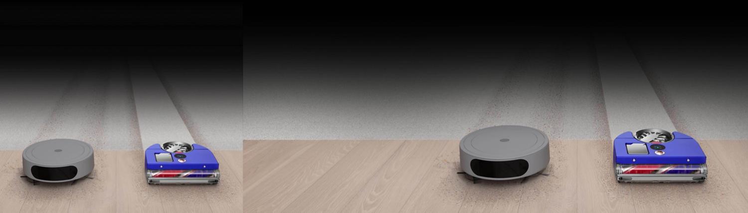 Autre aspirateur robot vs. le robot Dyson 360 Vis Nav nettoyant sur moquette et sur sol dur