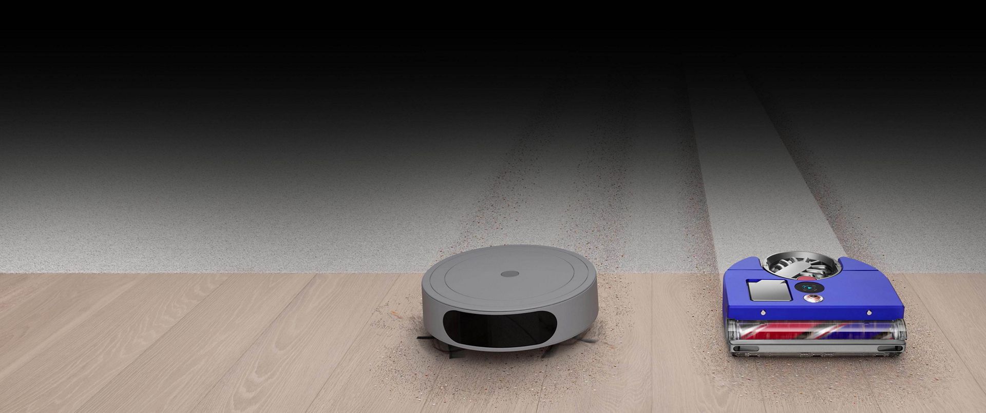Autre aspirateur robot vs. le robot Dyson 360 Vis Nav nettoyant sur moquette et sur sol dur
