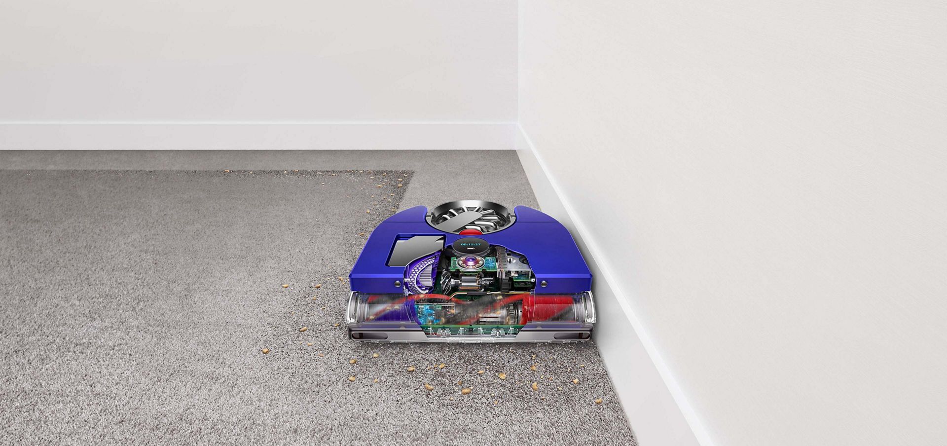 Dyson 360 Vis Nav robot vacuum cleaning right up to the wall
