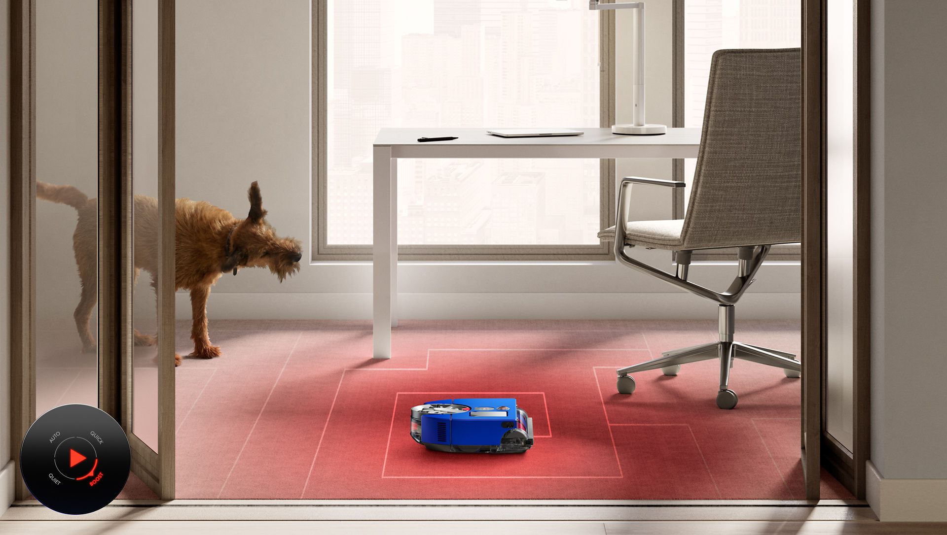 Dyson 360 Vis Nav robot cleaning in Boost mode