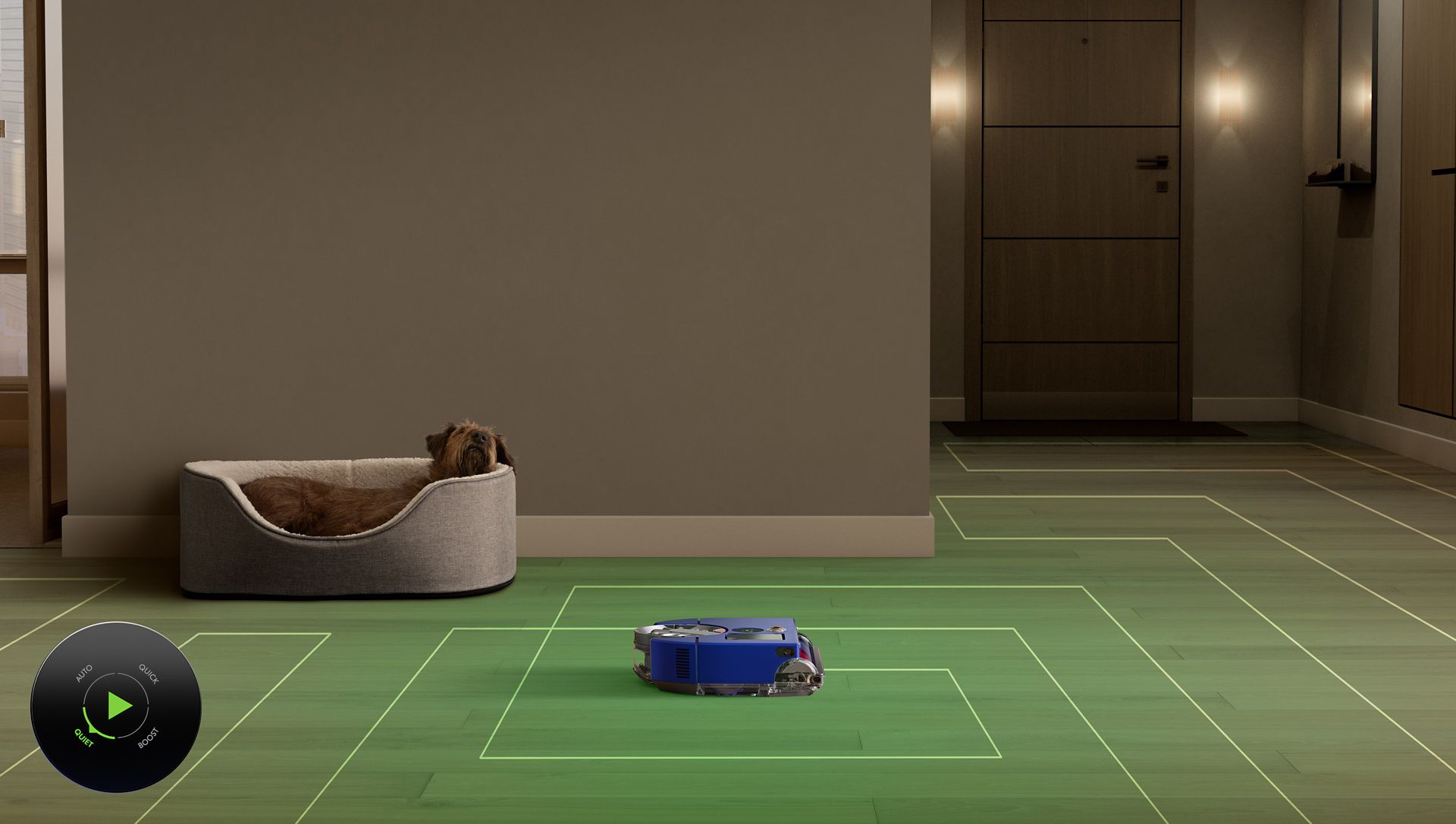 Dyson 360 Vis Nav robot cleaning in Quiet mode