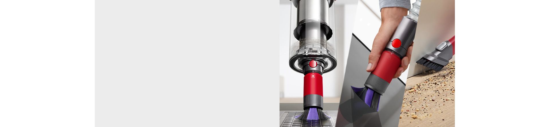Dyson V12 Origin-støvsuger og Scratch-free dusting-børste, forlengelsesslange og Awkward gap-munnstykke.
