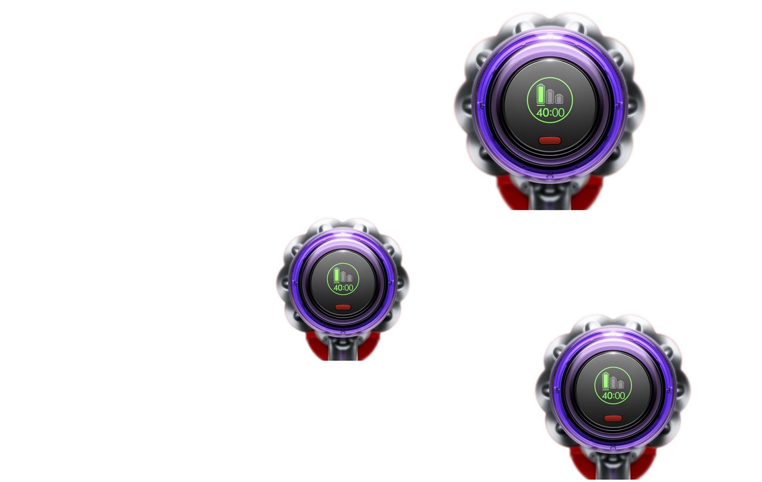 The LCD screen of the Dyson V9 vacuum shows remaining battery life.