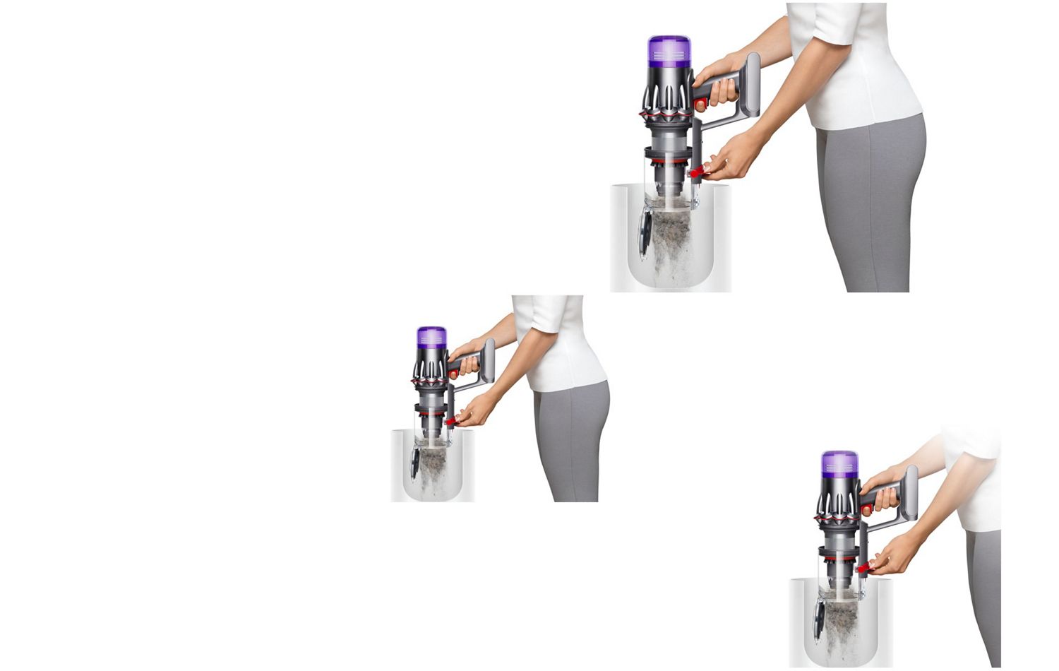 The Dyson V9 vacuum is emptied hygienically in one smooth action.