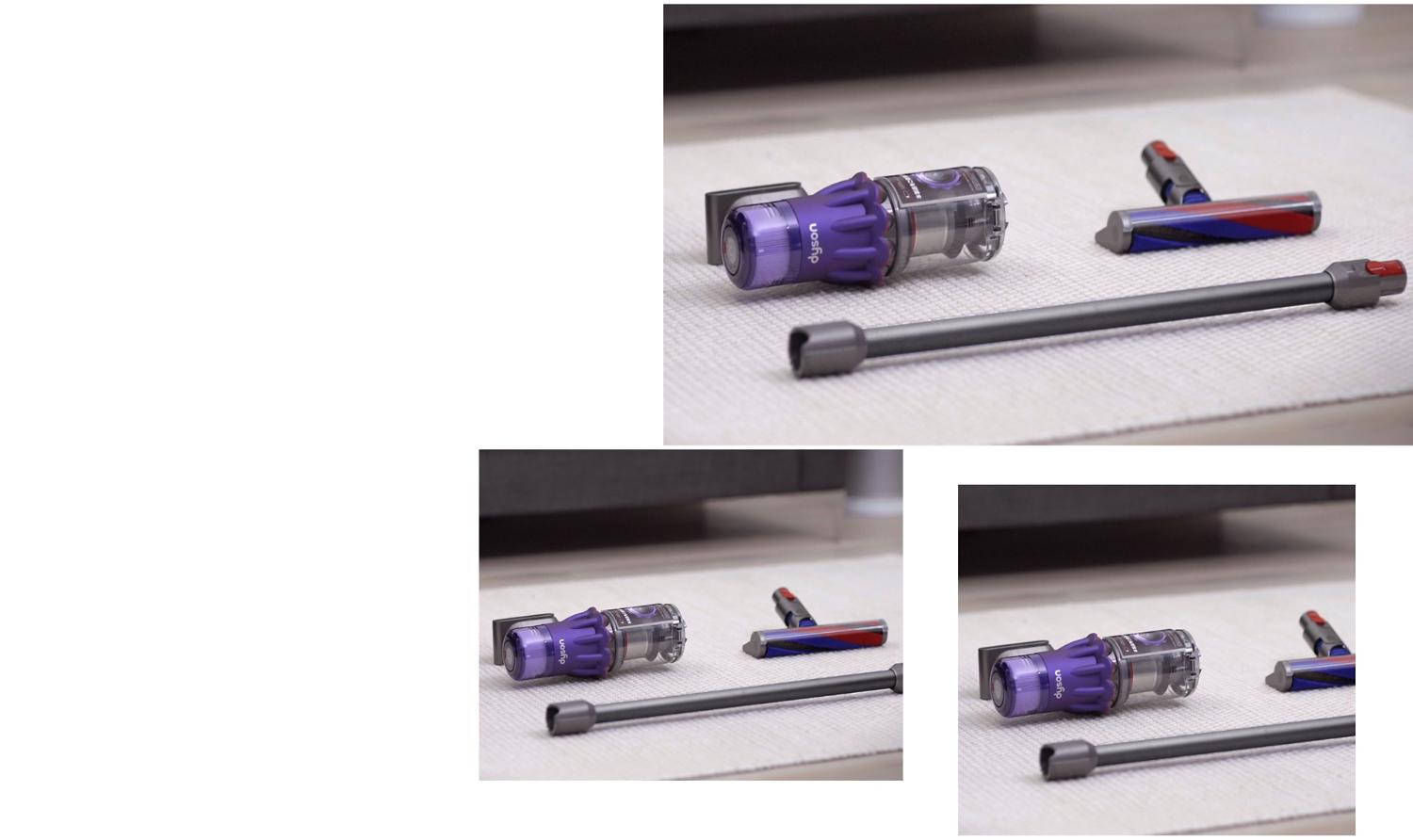 The Dyson V9 vacuum resting on a surface with the Motorbar cleaner head and wand.