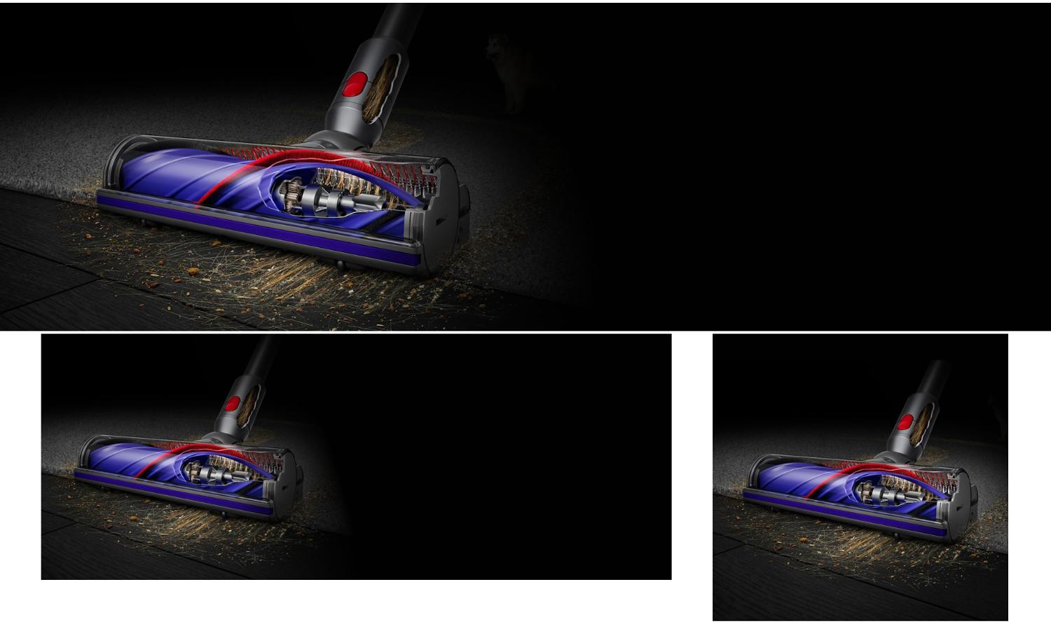 Cutaway of the Dyson Motorbar cleaner head showing the de-tangling technology.