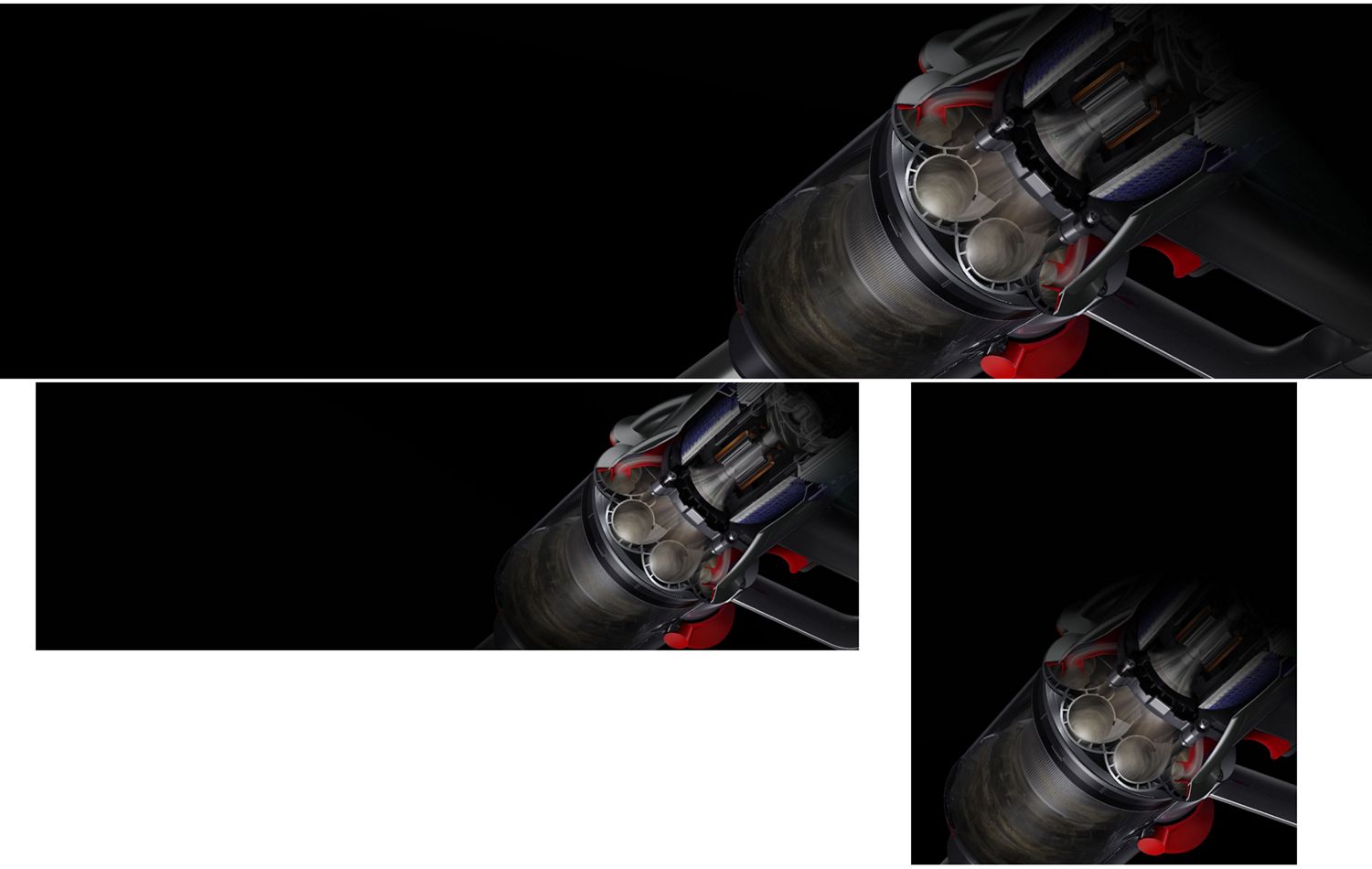 Cutaway of the Dyson V9 vacuum showing the Dyson Root Cyclone system.