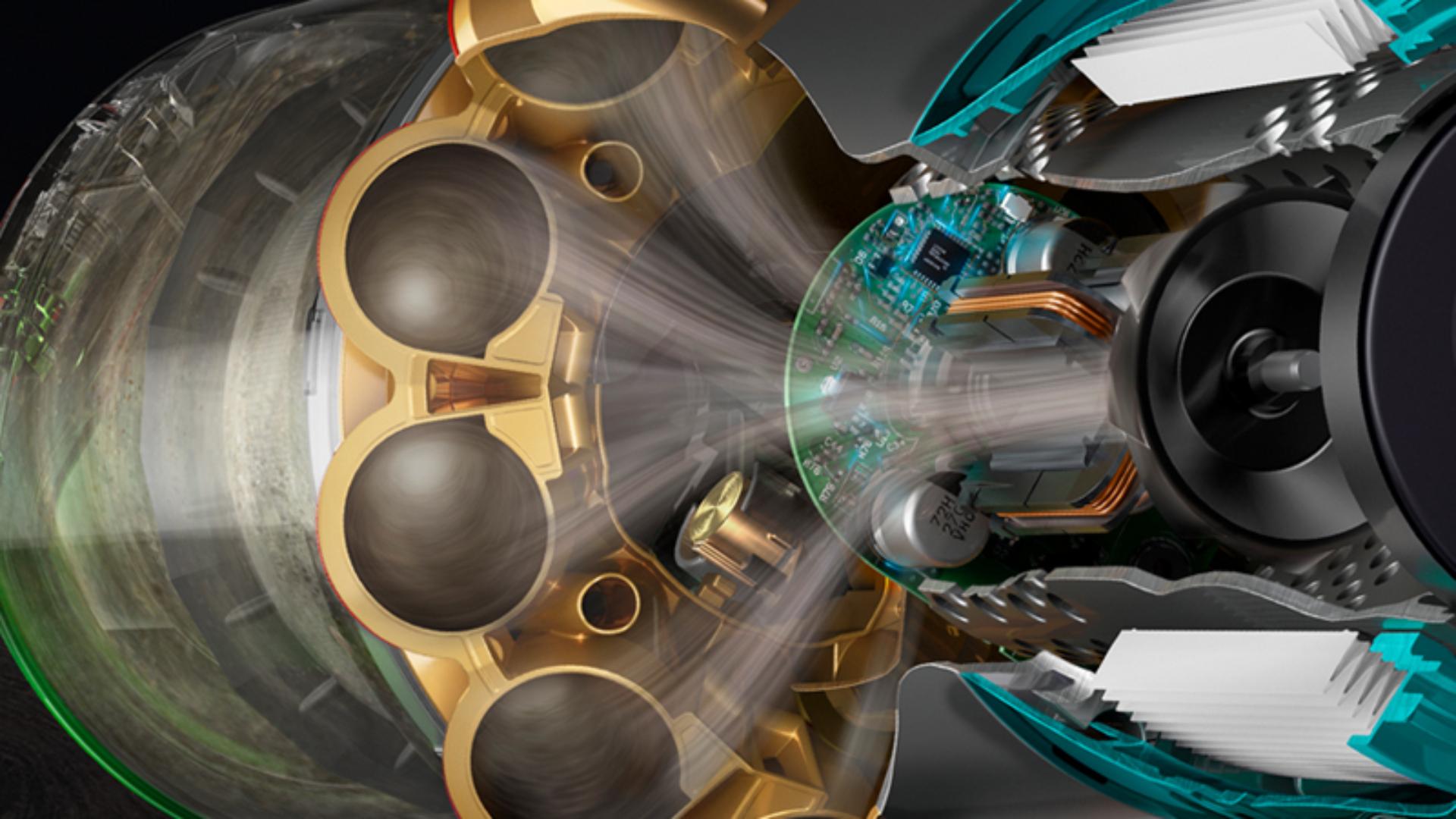 חתך בגוף השואב המראה את מיקומו של חיישן Piezo