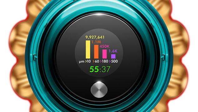 LCD screen showing real-time particle count