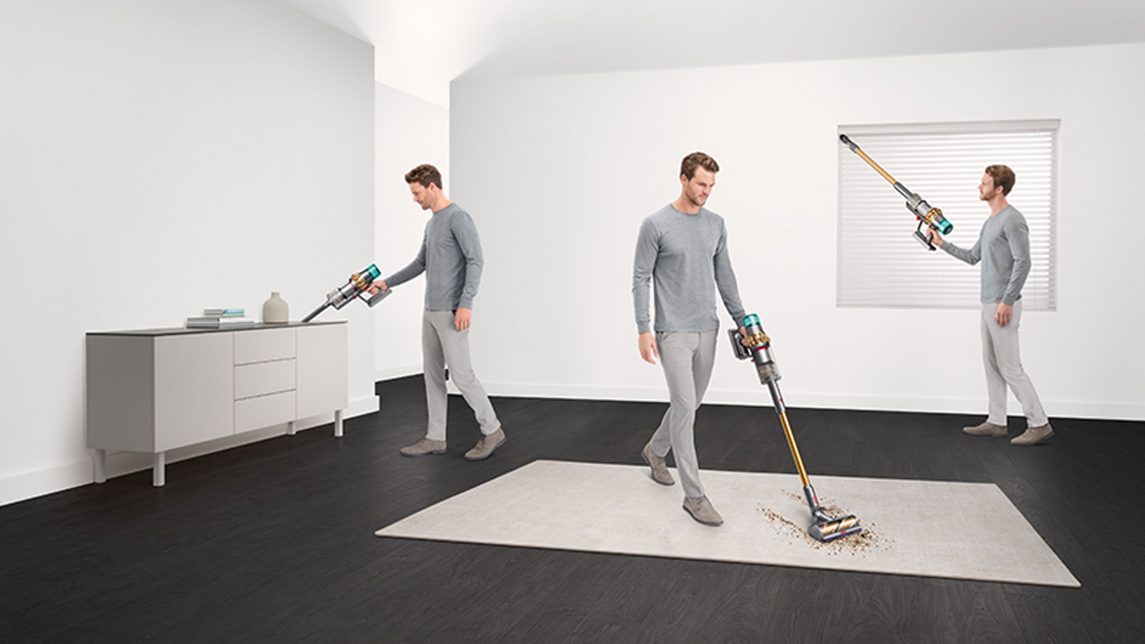 Mężczyzna sprząta różne miejscach w domu