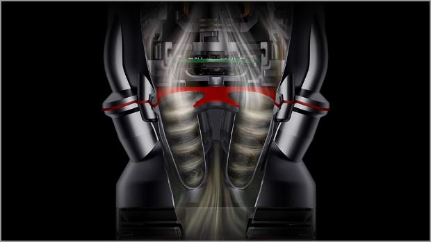 لقطة مقتطعة توضيحية لمكنسة Dyson Micro تعرض صورة مُقرَّبة من الفرازات المخروطية الفردية.