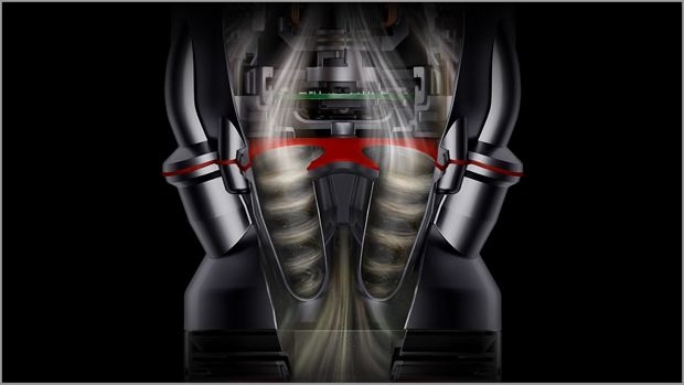 لقطة مقتطعة توضيحية لمكنسة Dyson Micro تعرض صورة مُقرَّبة من الفرازات المخروطية الفردية.