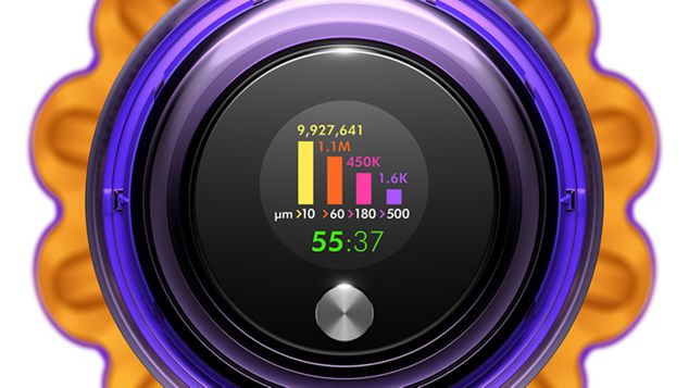 Nahaufnahme des Displays des Dyson V15 Detect Staubsaugers