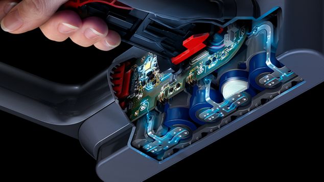 Schnittdarstellung des Akkus des Dyson Outsize Staubsaugers