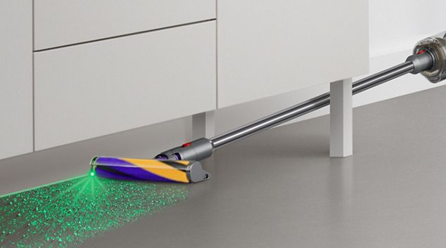 Laser Slim Fluffy cleaner head cleaning a hard floor