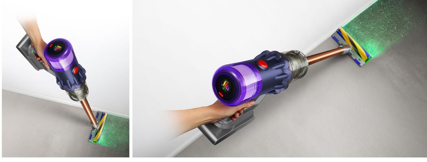 Close-up of hand holding the Dyson V12 Detect Slim vacuum