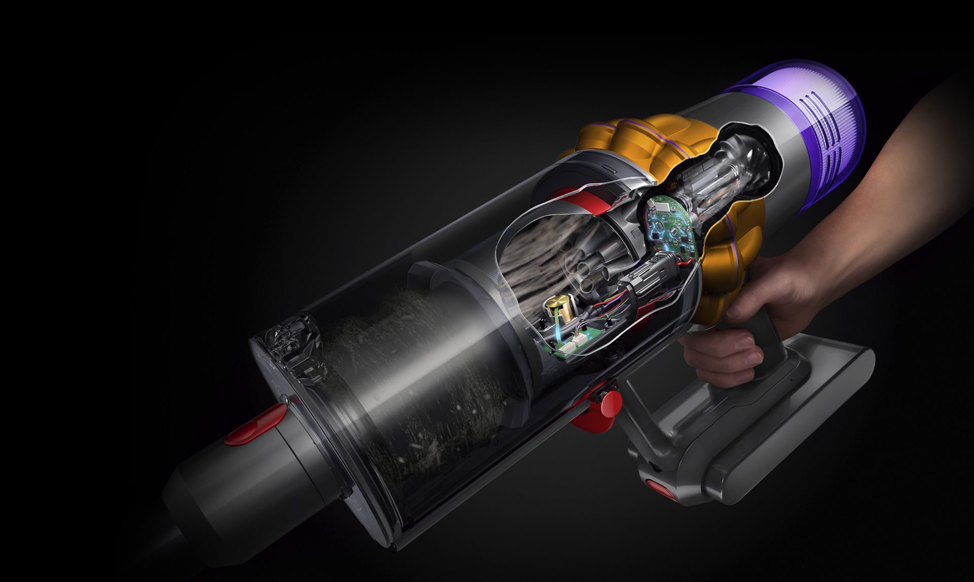 Illustration af støv der passere gennem piezoelektrisk sensor