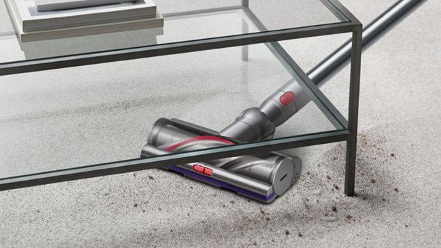 Laser Slim Fluffy cleaner head cleaning a hard floor