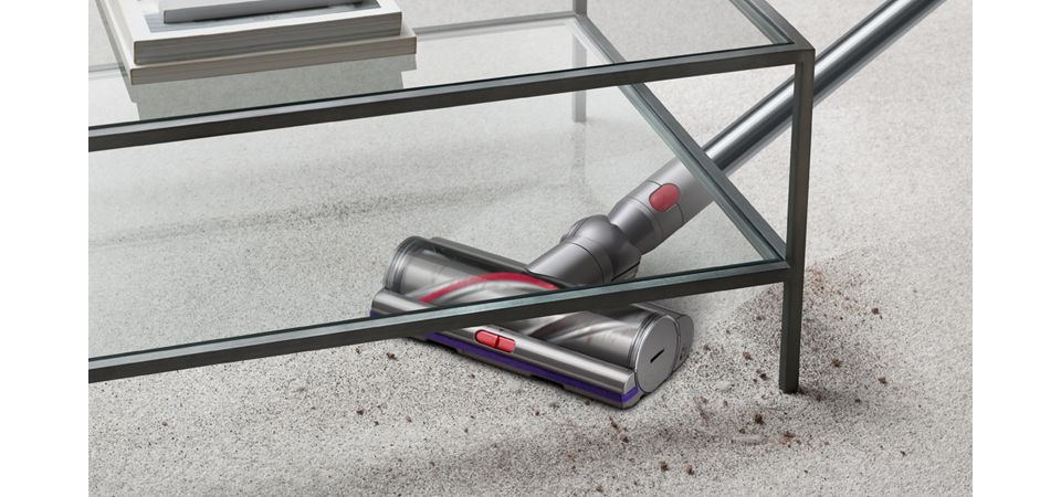 Laser Slim Fluffy cleaner head cleaning a hard floor