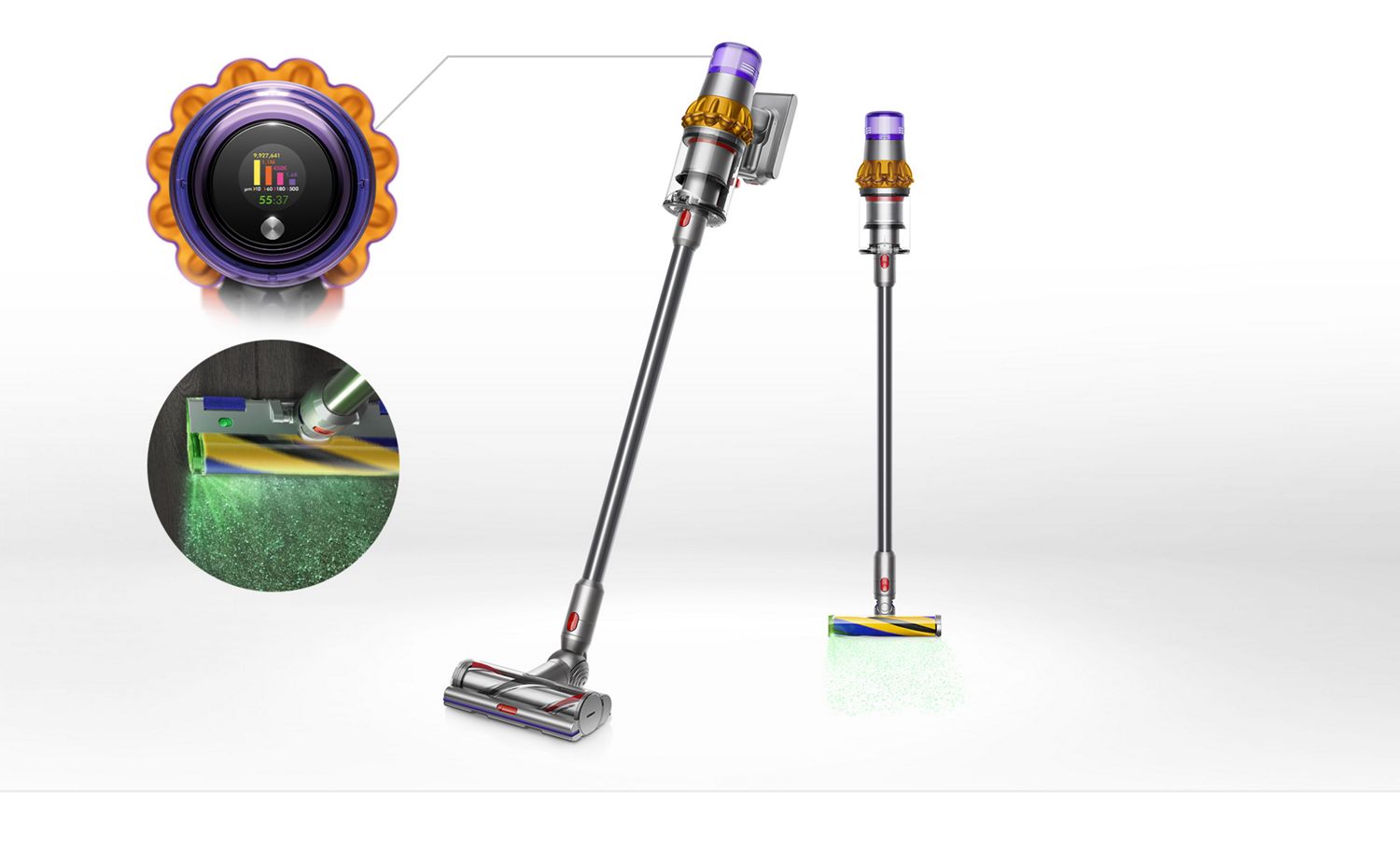 Un aspirateur Dyson V10 enlève la saleté d'un tapis