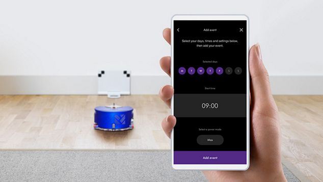 Primo piano dell’app Dyson Link aperta su uno smartphone per Dyson 360 Heurist robot aspirapolvere