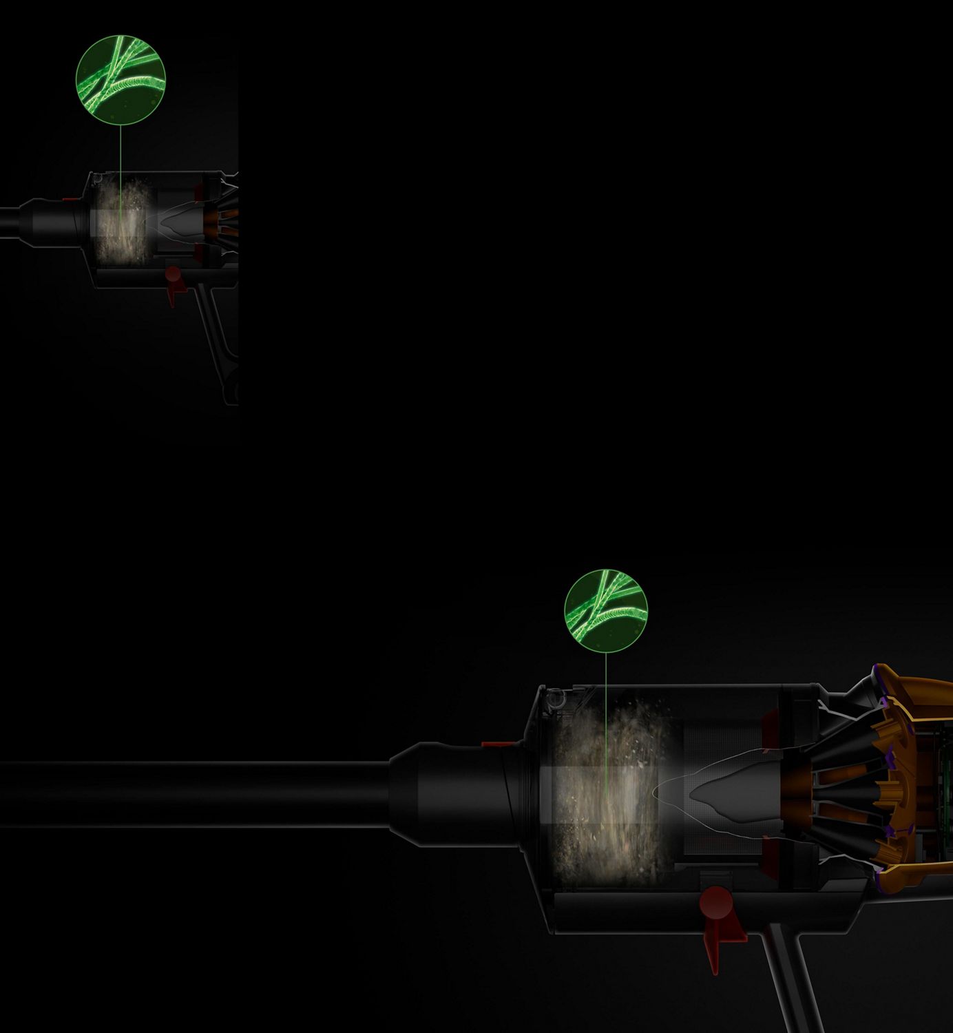 Ausschnitt des Zyklon im Behälter des Akkustaubsauger