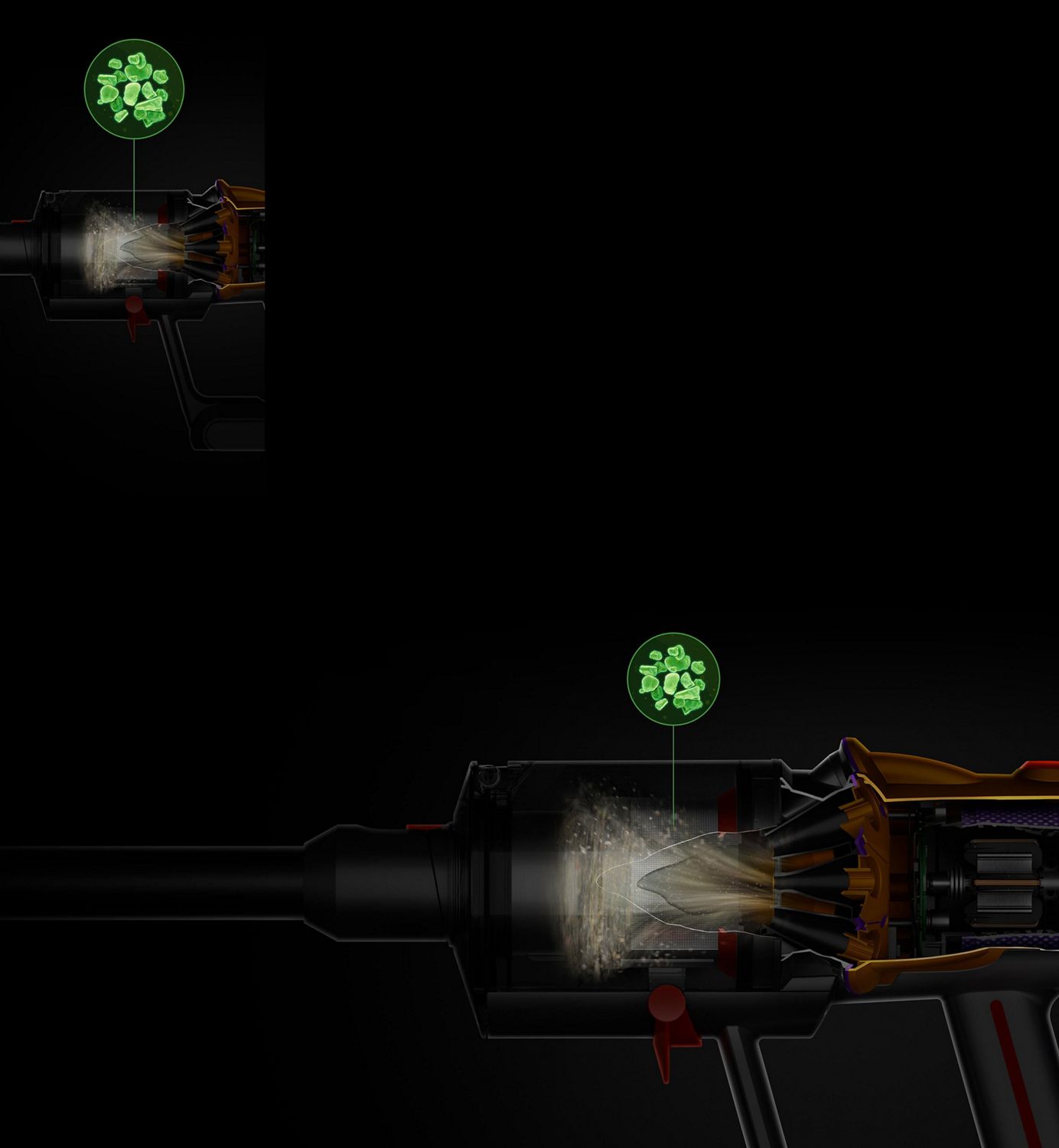 Ausschnitt des Metallgewebefilter im Behälter des Akkustaubsauger