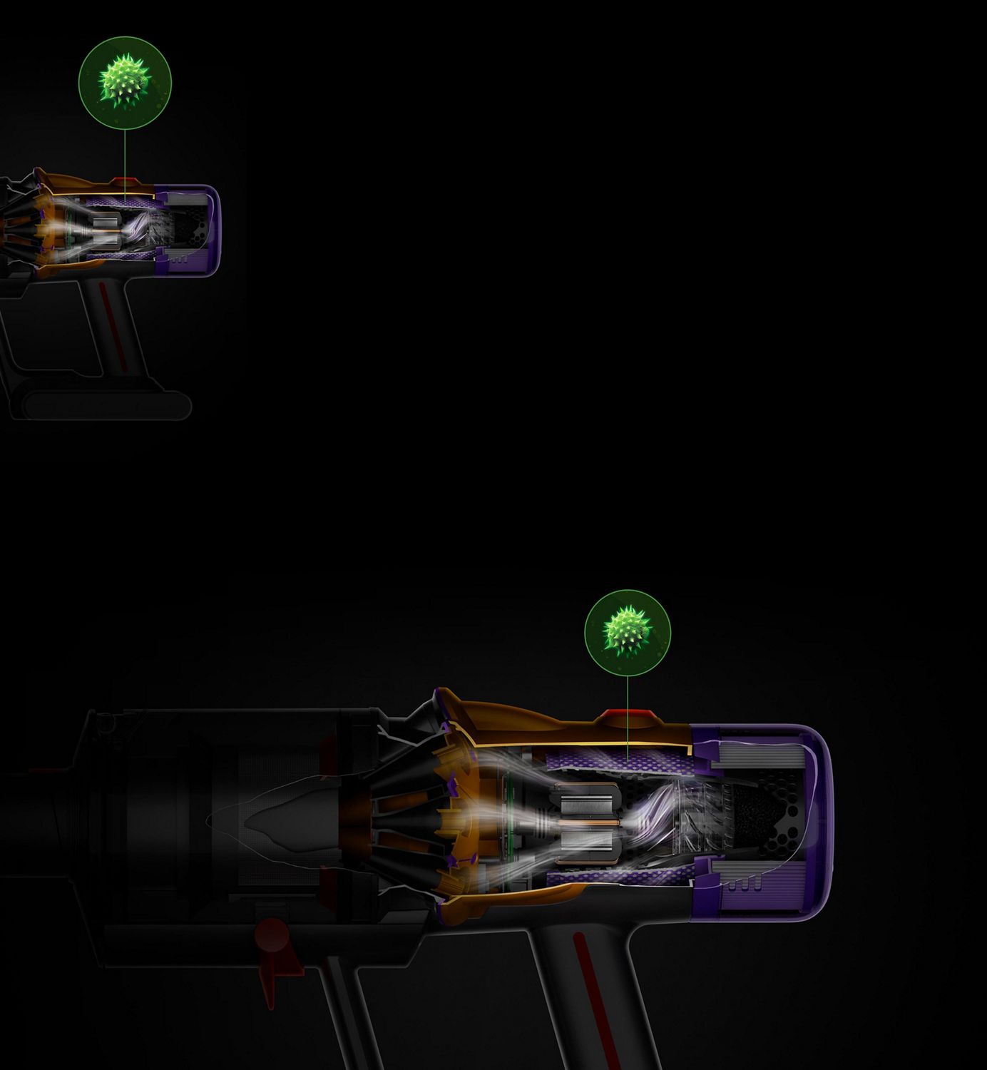 Ausschnitt des Vormotorfilter im Behälter des Akkustaubsauger