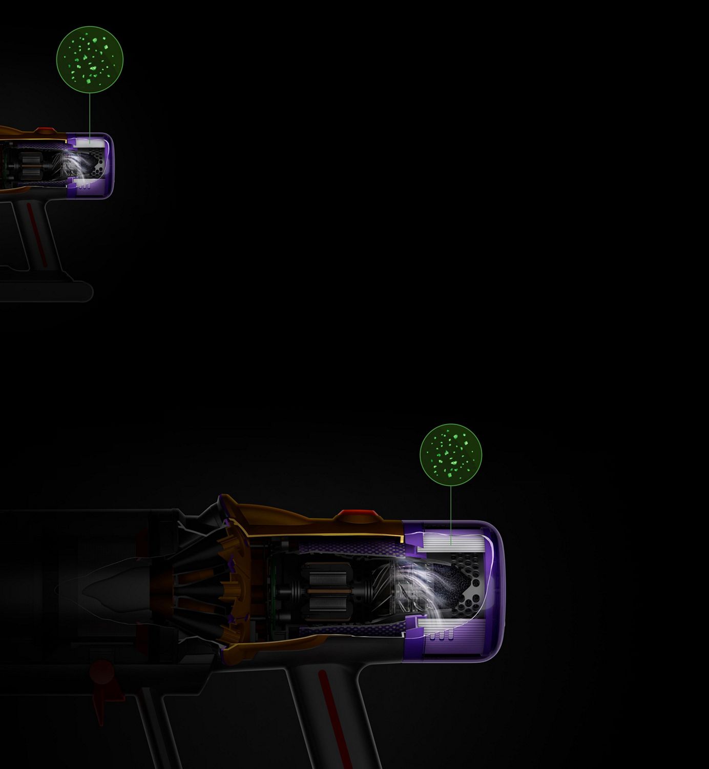Ausschnitt des Nachmotorfilter im Behälter des Akkustaubsauger