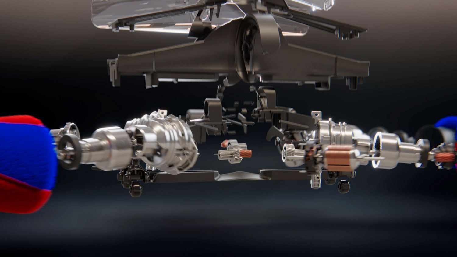 Vue éclatée de la tête de nettoyage Dyson Fluffycones montrant la technologie qu'elle renferme.