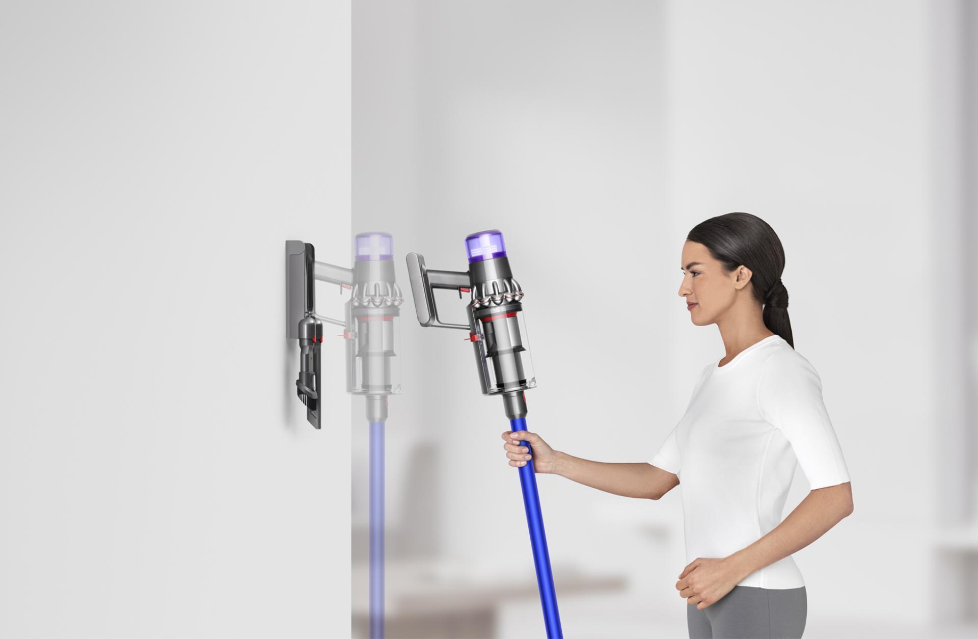 Dyson cordless pet vacuum with the Mini motorized tool attached directly to the machine