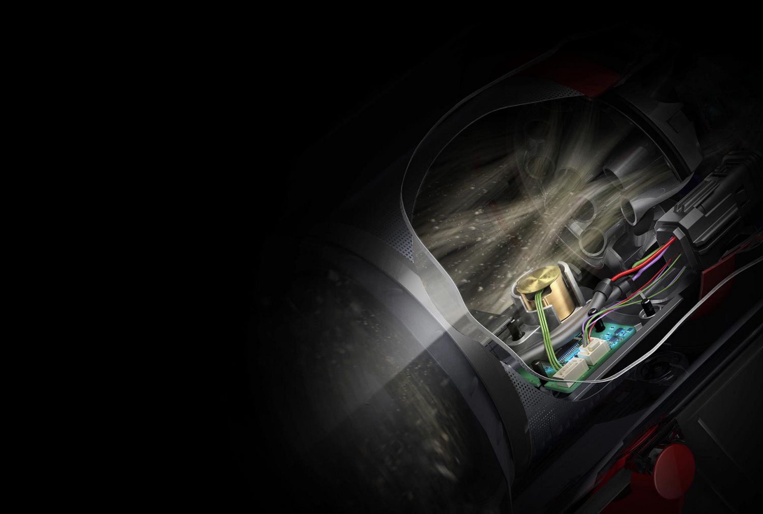 Close-up van microscopische deeltjes die van de piëzosensor springen