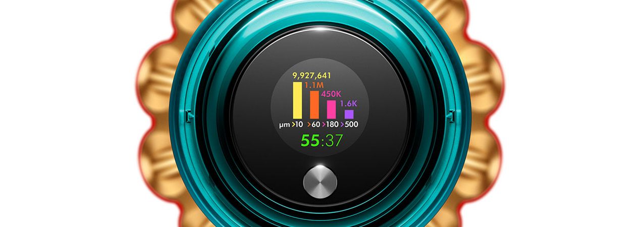 LCD screen showing real-time particle count