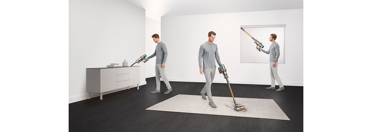 Dyson vacuum cleaning around a home