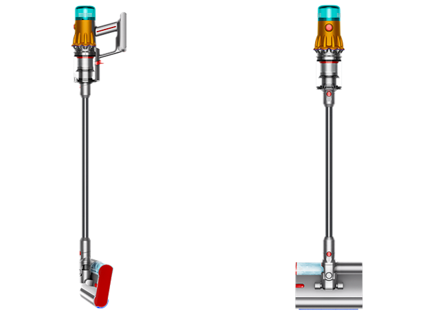 Dyson V12s Detect Slim Submarineを横と正面から見た図。