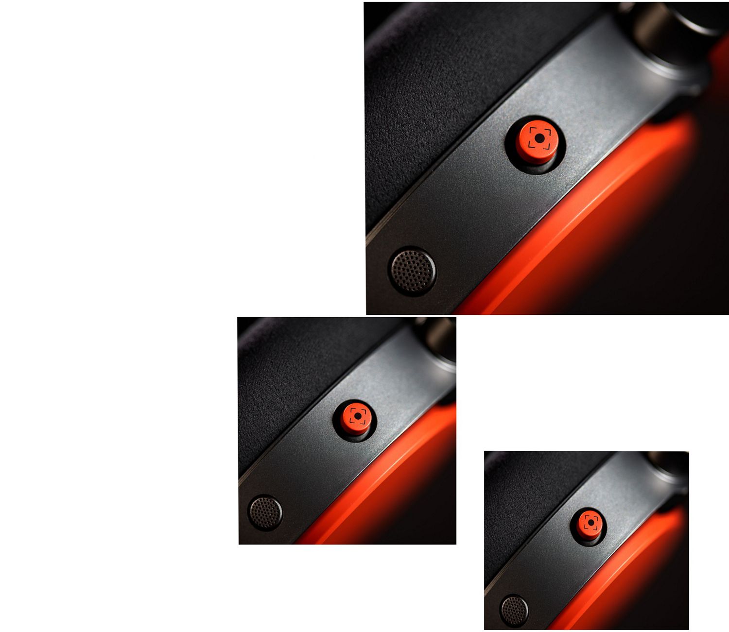 An extreme close up of the intuitive joystick on the Dyson OnTrac headphones.