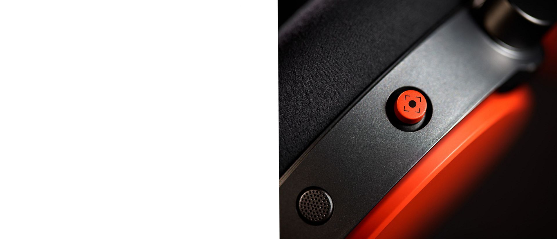 An extreme close up of the intuitive joystick on the Dyson OnTrac headphones.