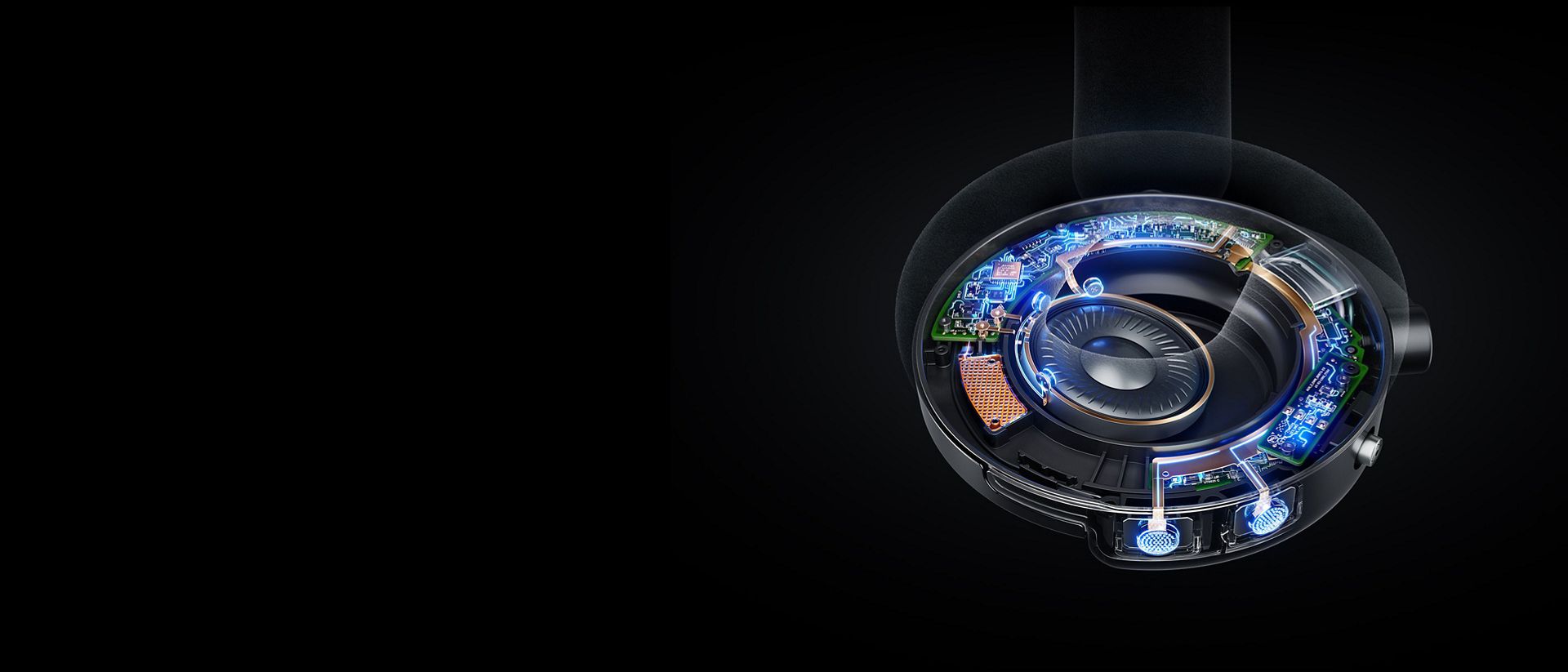 A cutaway image showing the technology inside the OnTrac earcup.