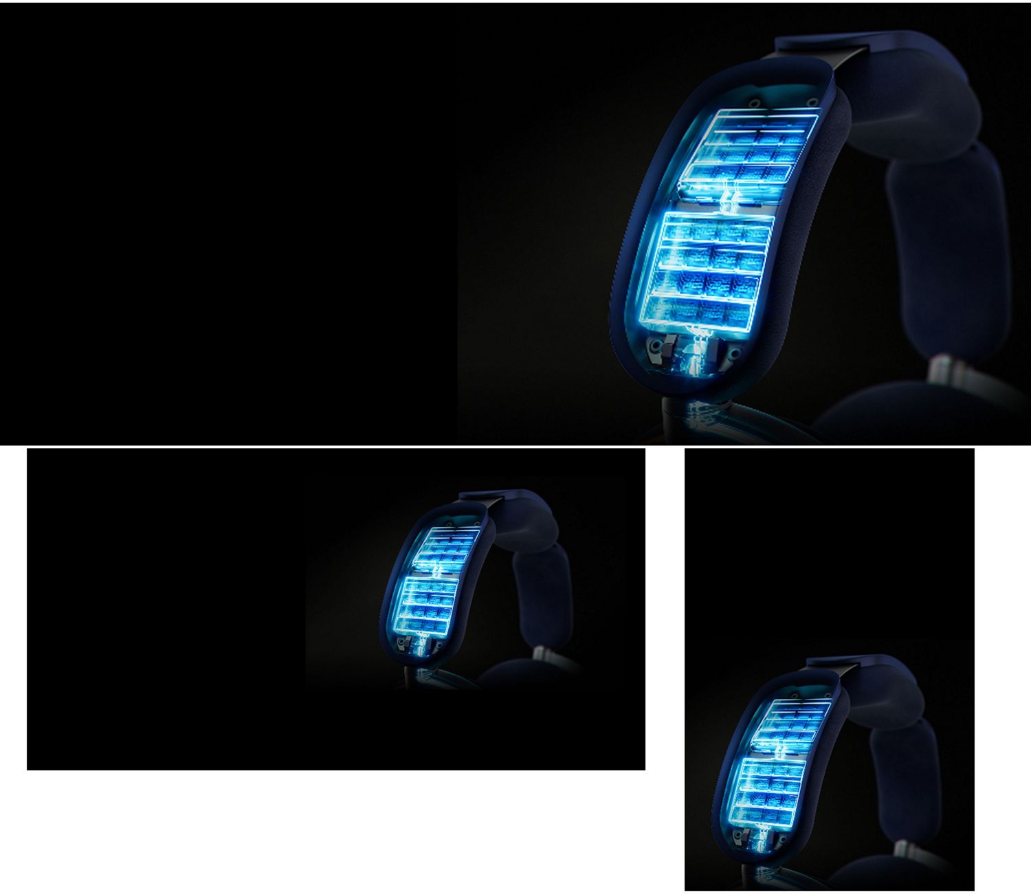 ヘッドバンド内部のバッテリー技術を示す断面図。