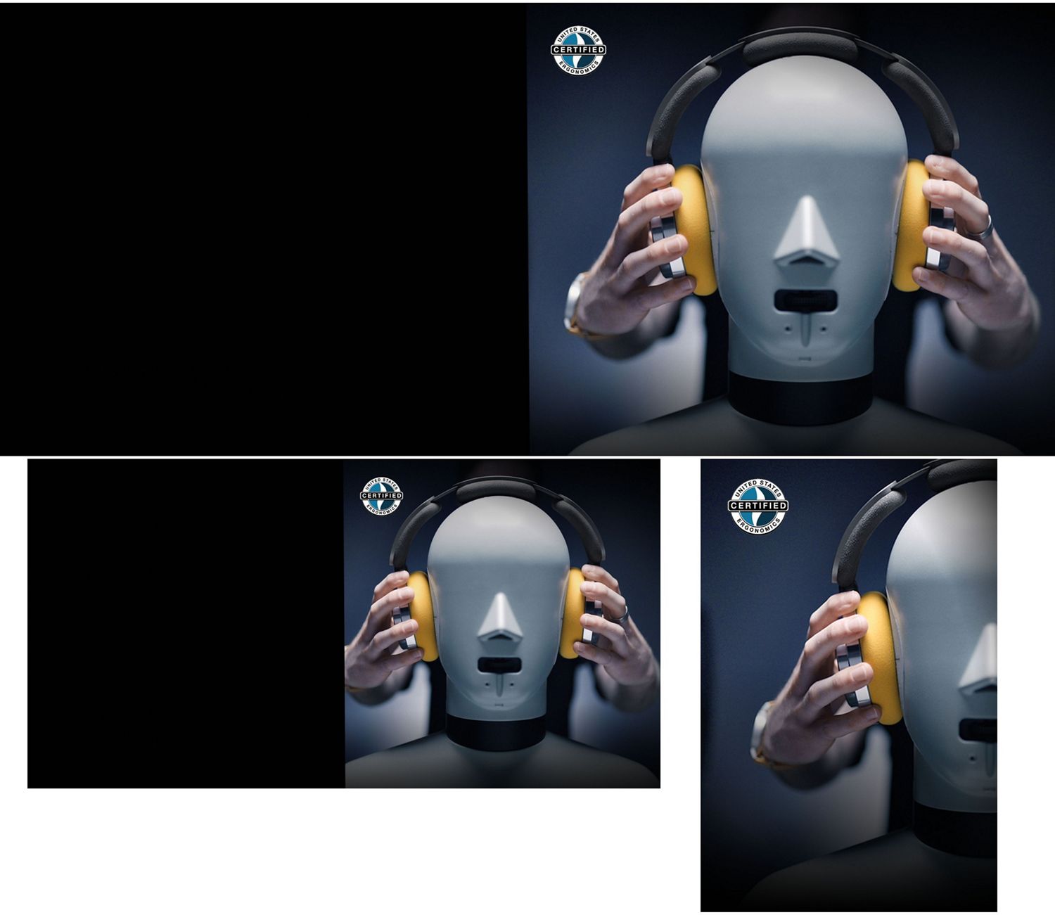 テスト用ダミーの頭部に装着されたDyson OnTracヘッドホン。